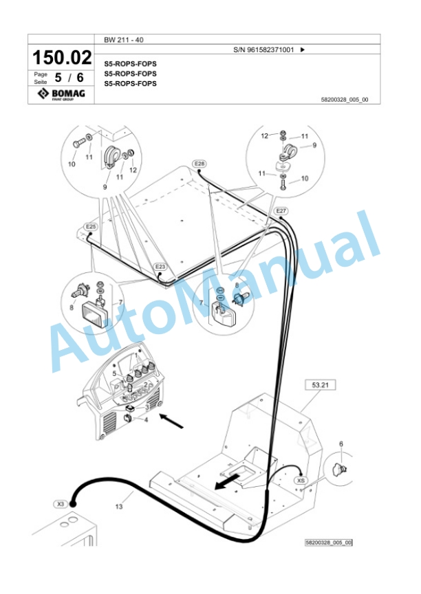 Bomag BW 211 - 40 Single Drum Wheel Drive Vibratory Roller Spare Parts Catalogue 00826697-2