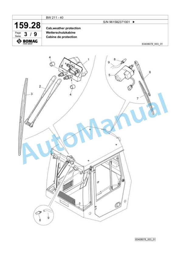 Bomag BW 211 - 40 Single Drum Wheel Drive Vibratory Roller Spare Parts Catalogue 00826697-4