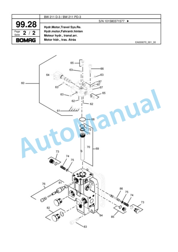 Bomag BW 211 D-3, BW 211 PD-3 Single Drum Wheel Drive Vibratory Roller Spare Parts Catalogue 00817520-2