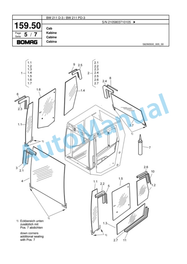Bomag BW 211 D-3, BW 211 PD-3 Single Drum Wheel Drive Vibratory Roller Spare Parts Catalogue 00817520-5