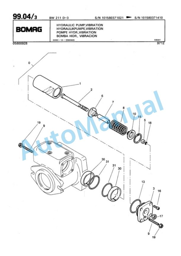 Bomag BW 211 D-3 Single Drum Wheel Drive Vibratory Roller Spare Parts Catalogue 00815437-2