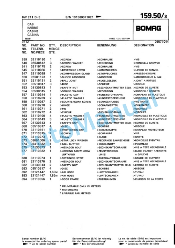 Bomag BW 211 D-3 Single Drum Wheel Drive Vibratory Roller Spare Parts Catalogue 00815437-4