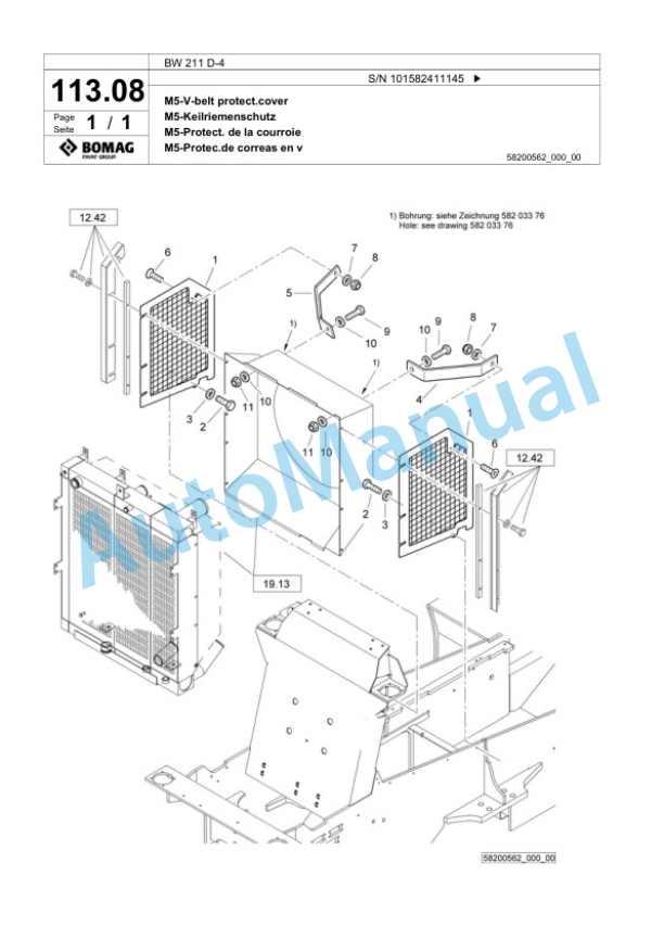 Bomag BW 211 D-4 Single Drum Wheel Drive Vibratory Roller Spare Parts Catalogue 00817771-4