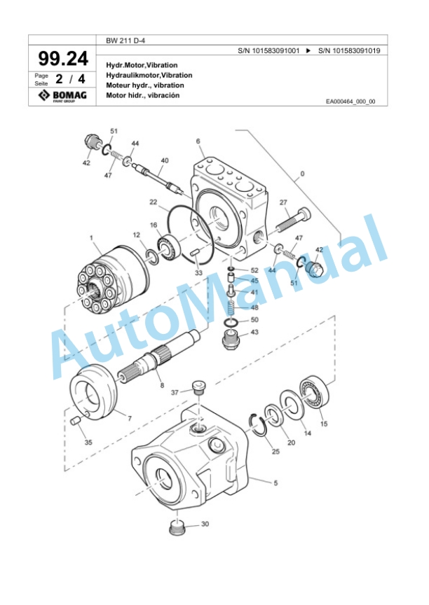 Bomag BW 211 D-4 Single Drum Wheel Drive Vibratory Roller Spare Parts Catalogue 00818127-3