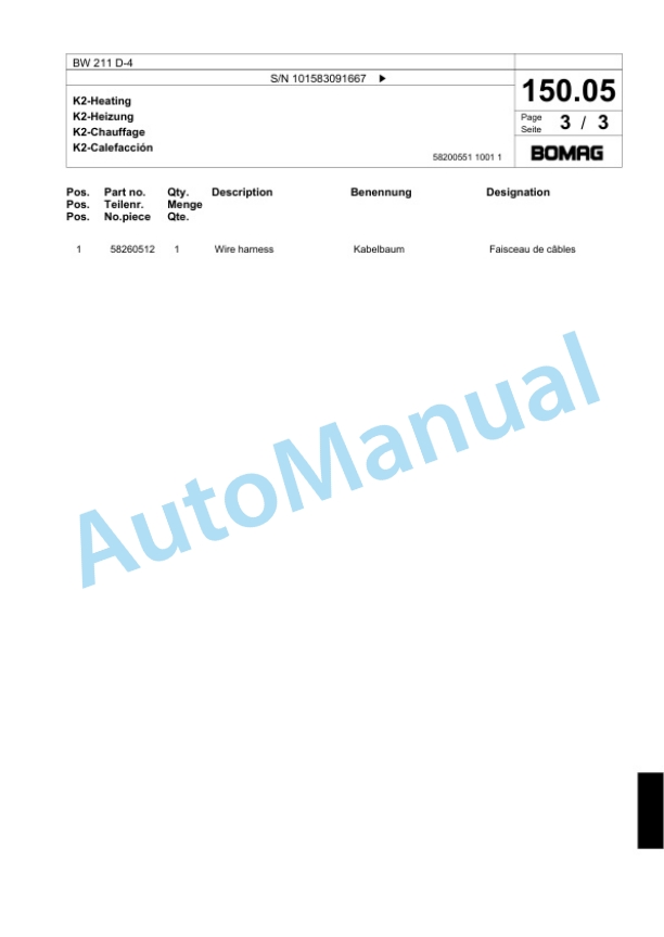Bomag BW 211 D-4 Single Drum Wheel Drive Vibratory Roller Spare Parts Catalogue 00824159-3