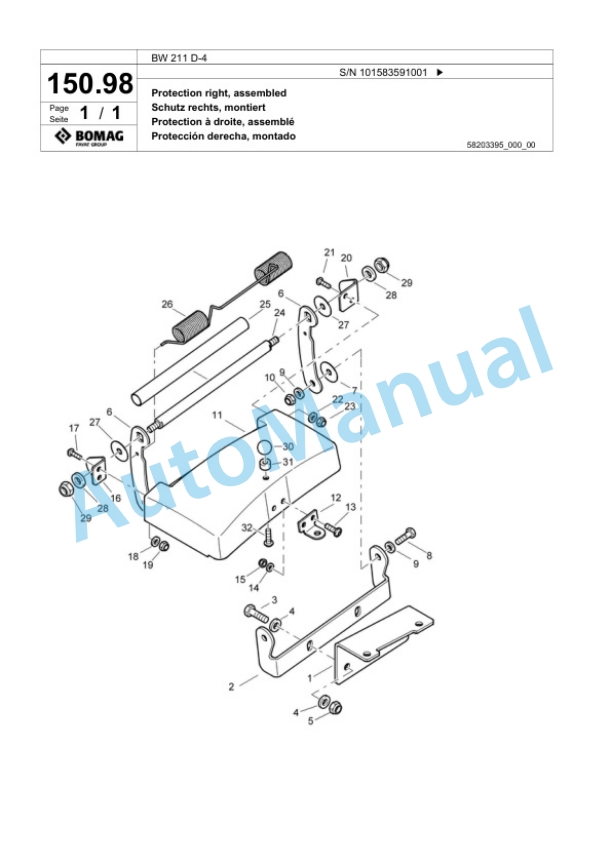 Bomag BW 211 D-4 Single Drum Wheel Drive Vibratory Roller Spare Parts Catalogue 00824389-4