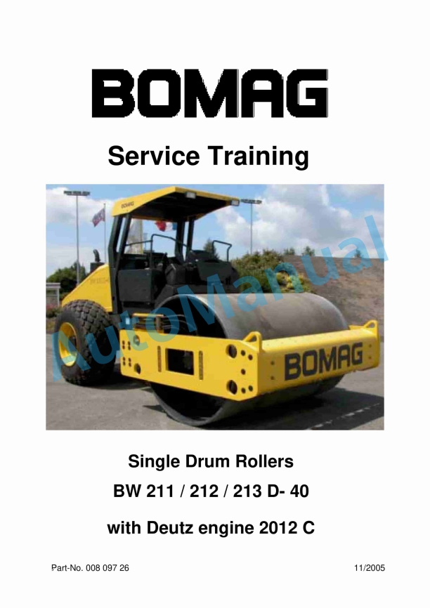 Bomag BW 211 D-40, BW 212 D-40, BW 213 D-40 With Deutz Engine 2012 C Single Drum Rollers Service Training 00809726