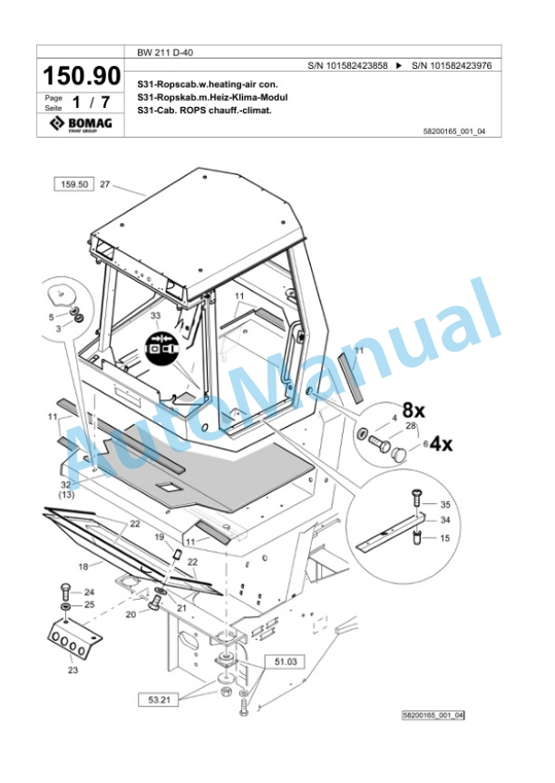 Bomag BW 211 D-40 Single Drum Wheel Drive Vibratory Roller Spare Parts Catalogue 00817941-3