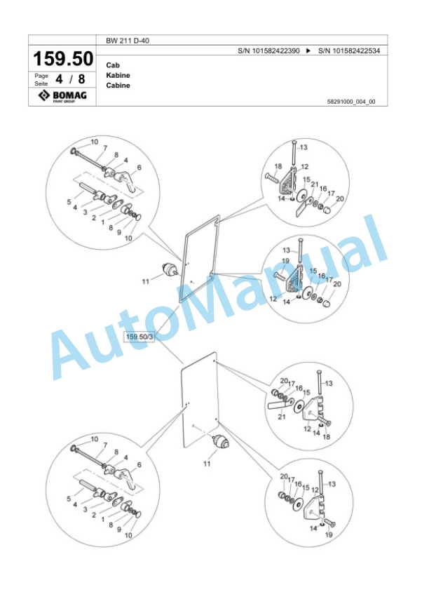 Bomag BW 211 D-40 Single Drum Wheel Drive Vibratory Roller Spare Parts Catalogue 00817941-4