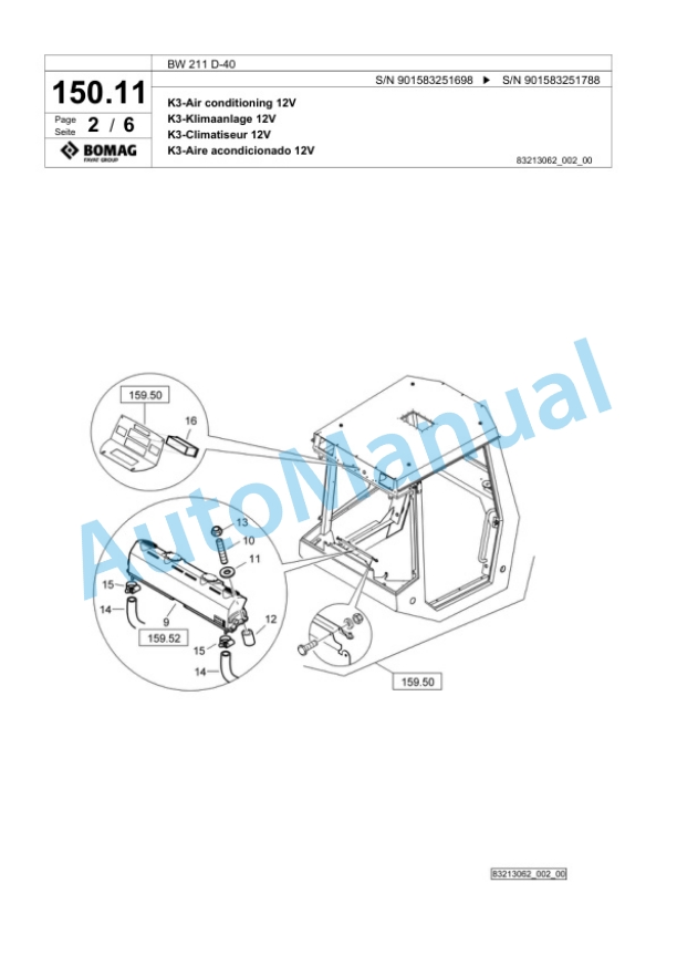 Bomag BW 211 D-40 Single Drum Wheel Drive Vibratory Roller Spare Parts Catalogue 00818129-4