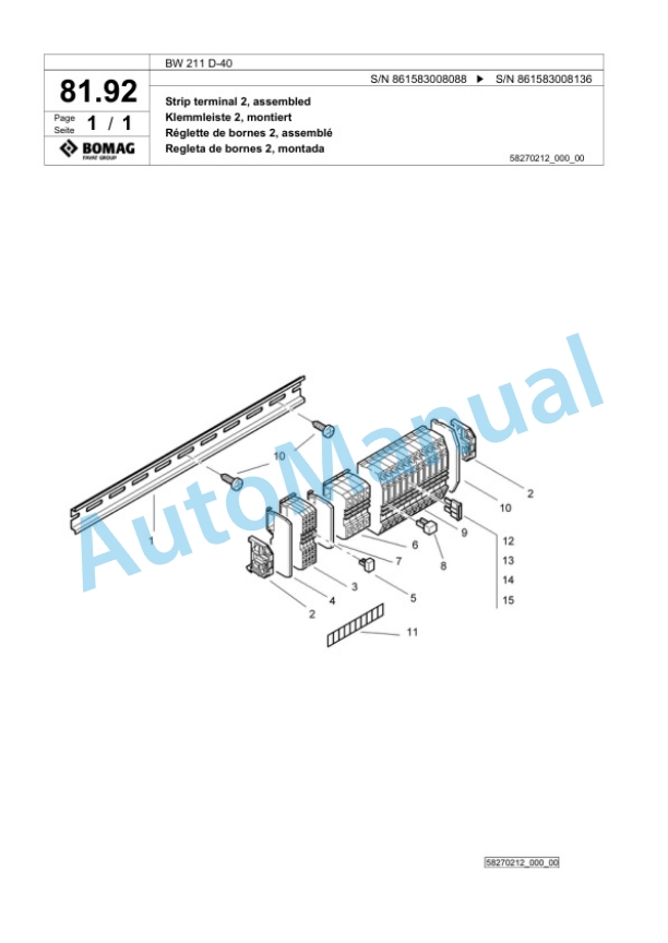 Bomag BW 211 D-40 Single Drum Wheel Drive Vibratory Roller Spare Parts Catalogue 00818371-3
