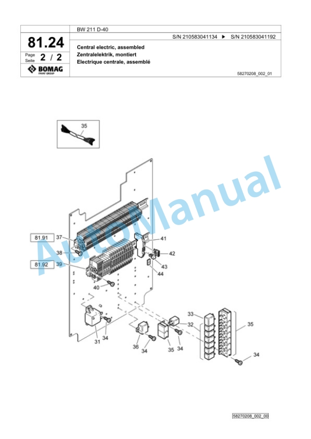 Bomag BW 211 D-40 Single Drum Wheel Drive Vibratory Roller Spare Parts Catalogue 00818391-2