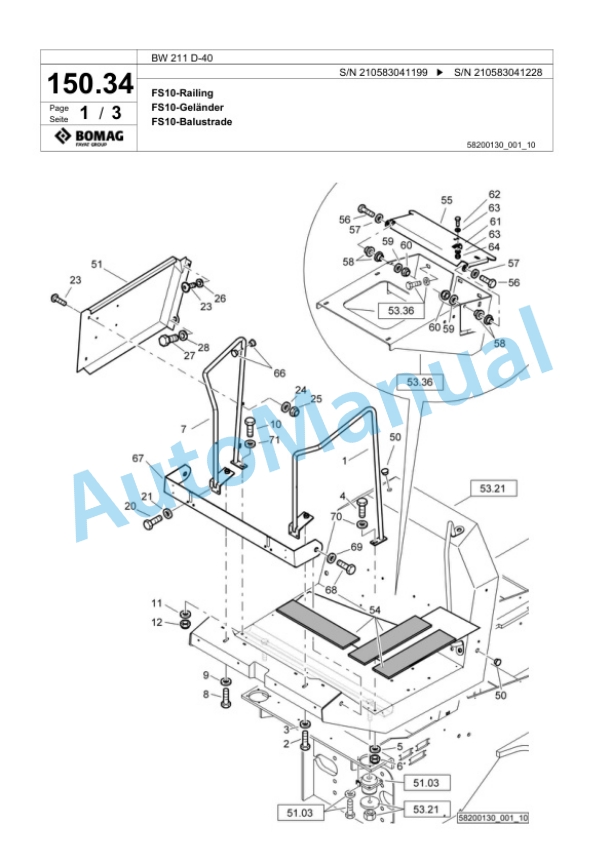 Bomag BW 211 D-40 Single Drum Wheel Drive Vibratory Roller Spare Parts Catalogue 00818391-3