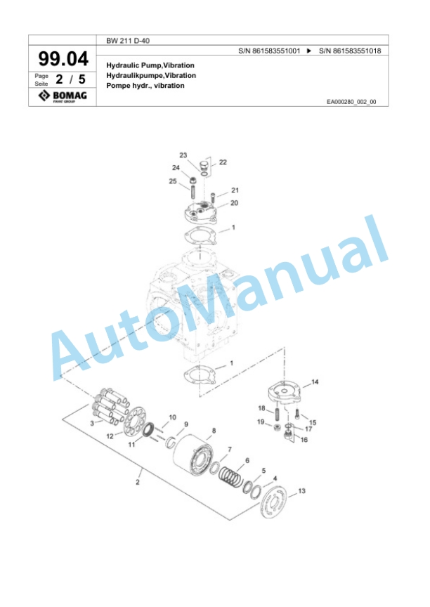 Bomag BW 211 D-40 Single Drum Wheel Drive Vibratory Roller Spare Parts Catalogue 00824269-4