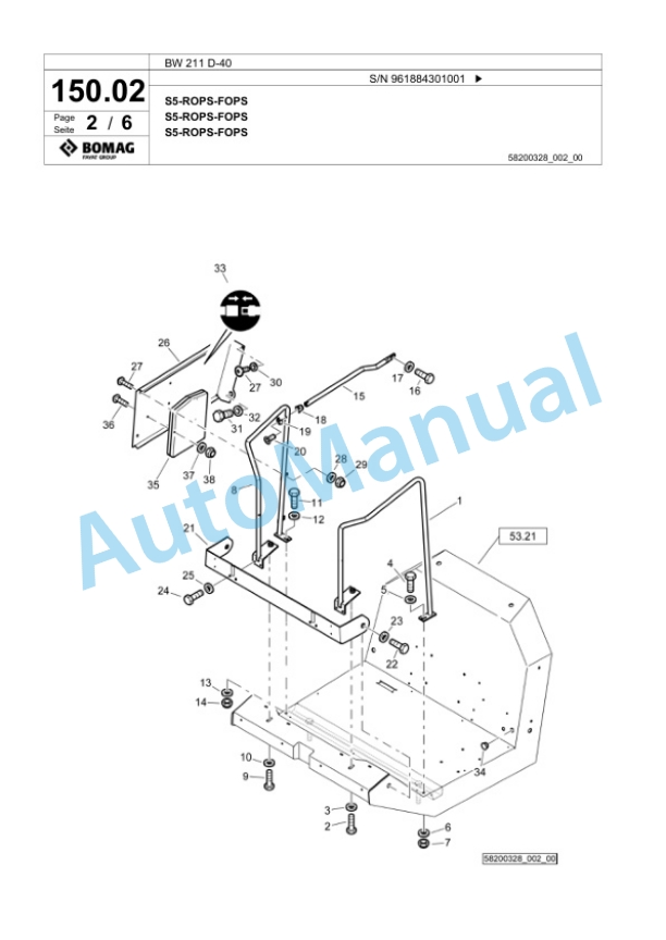 Bomag BW 211 D-40 Single Drum Wheel Drive Vibratory Roller Spare Parts Catalogue 00825955-3