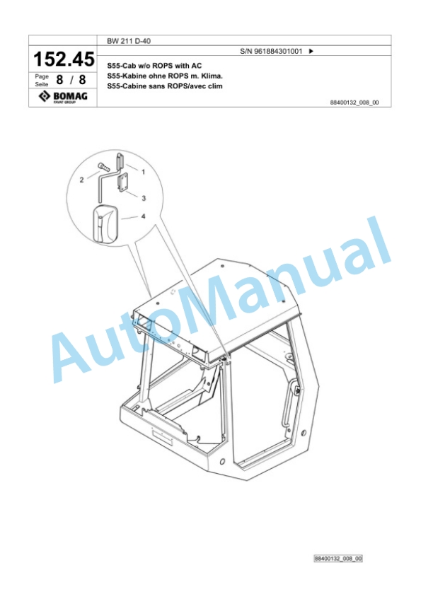 Bomag BW 211 D-40 Single Drum Wheel Drive Vibratory Roller Spare Parts Catalogue 00825955-5