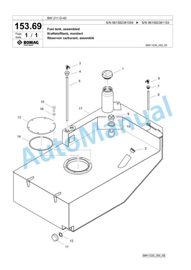 Bomag BW 211 D-40 Single Drum Wheel Drive Vibratory Roller Spare Parts Catalogue 00826699-4