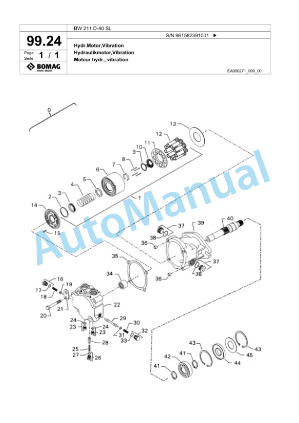 Bomag BW 211 D-40 SL Single Drum Wheel Drive Vibratory Roller Spare Parts Catalogue 00826549-2