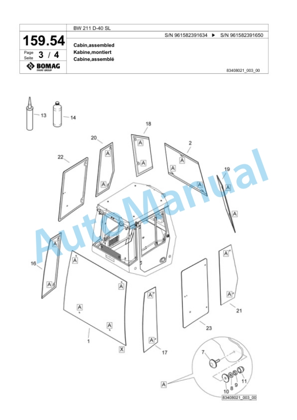 Bomag BW 211 D-40 SL Single Drum Wheel Drive Vibratory Roller Spare Parts Catalogue 00826701-5