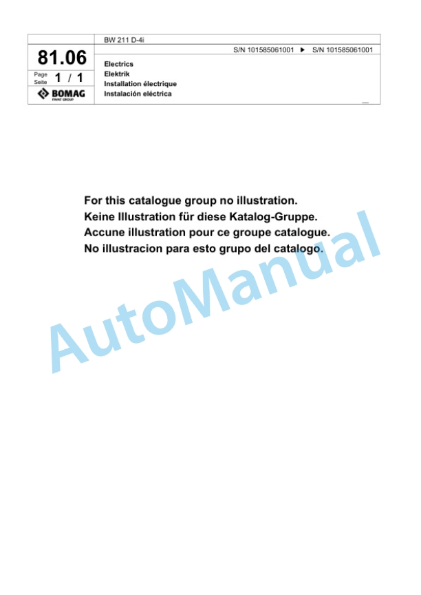 Bomag BW 211 D-4i Single Drum Wheel Drive Vibratory Roller Spare Parts Catalogue 00824437-2