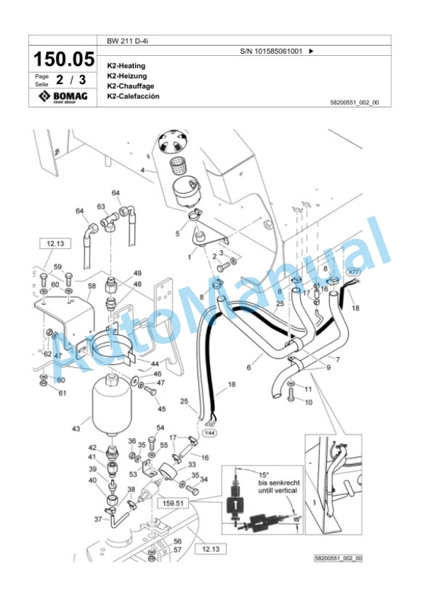 Bomag BW 211 D-4i Single Drum Wheel Drive Vibratory Roller Spare Parts Catalogue 00824437-3
