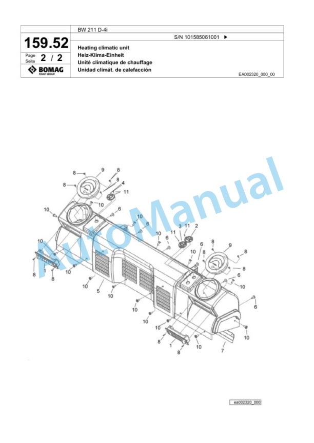 Bomag BW 211 D-4i Single Drum Wheel Drive Vibratory Roller Spare Parts Catalogue 00824437-5