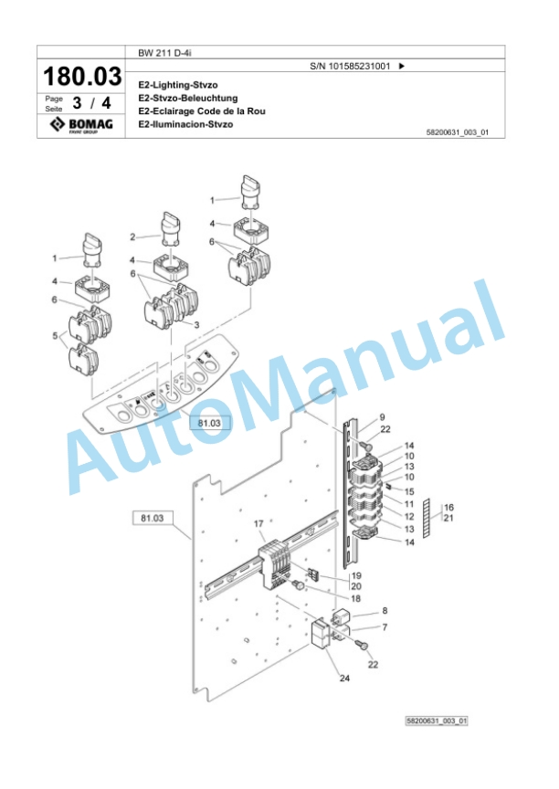 Bomag BW 211 D-4i Single Drum Wheel Drive Vibratory Roller Spare Parts Catalogue 00824667-5