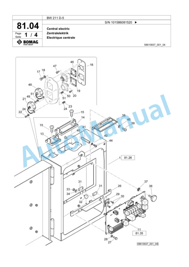 Bomag BW 211 D-5 Single Drum Wheel Drive Vibratory Roller Spare Parts Catalogue 00824571-2