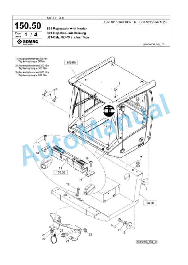 Bomag BW 211 D-5 Single Drum Wheel Drive Vibratory Roller Spare Parts Catalogue 00824859-4