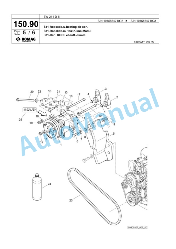 Bomag BW 211 D-5 Single Drum Wheel Drive Vibratory Roller Spare Parts Catalogue 00824859-5