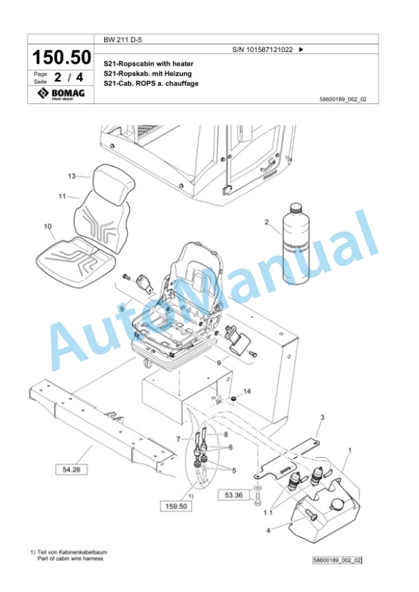Bomag BW 211 D-5 Single Drum Wheel Drive Vibratory Roller Spare Parts Catalogue 00826057-3