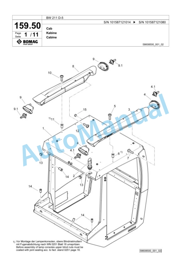 Bomag BW 211 D-5 Single Drum Wheel Drive Vibratory Roller Spare Parts Catalogue 00826057-4
