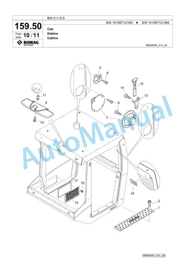 Bomag BW 211 D-5 Single Drum Wheel Drive Vibratory Roller Spare Parts Catalogue 00826057-5