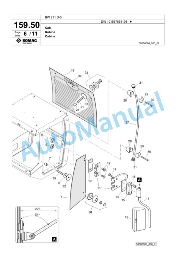 Bomag BW 211 D-5 Single Drum Wheel Drive Vibratory Roller Spare Parts Catalogue 00826575-5