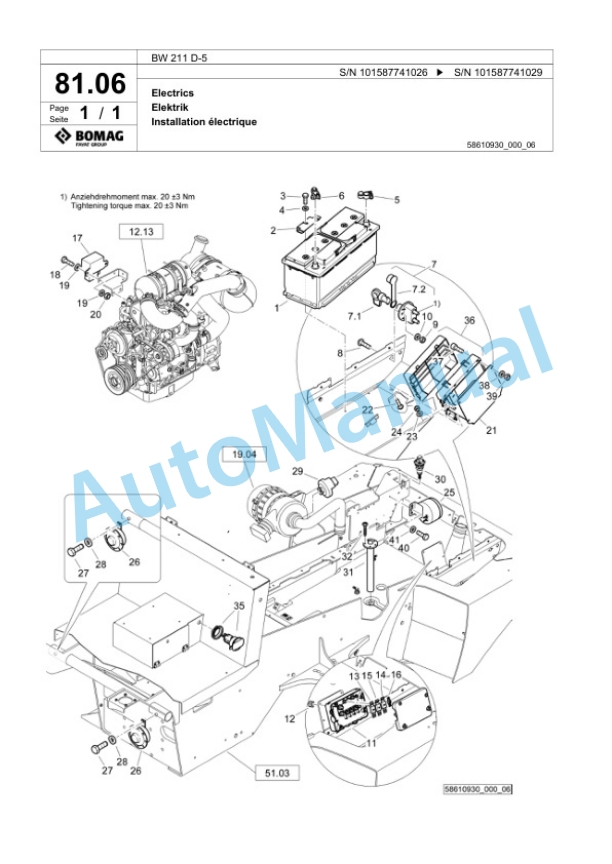 Bomag BW 211 D-5 Single Drum Wheel Drive Vibratory Roller Spare Parts Catalogue 00826719-2