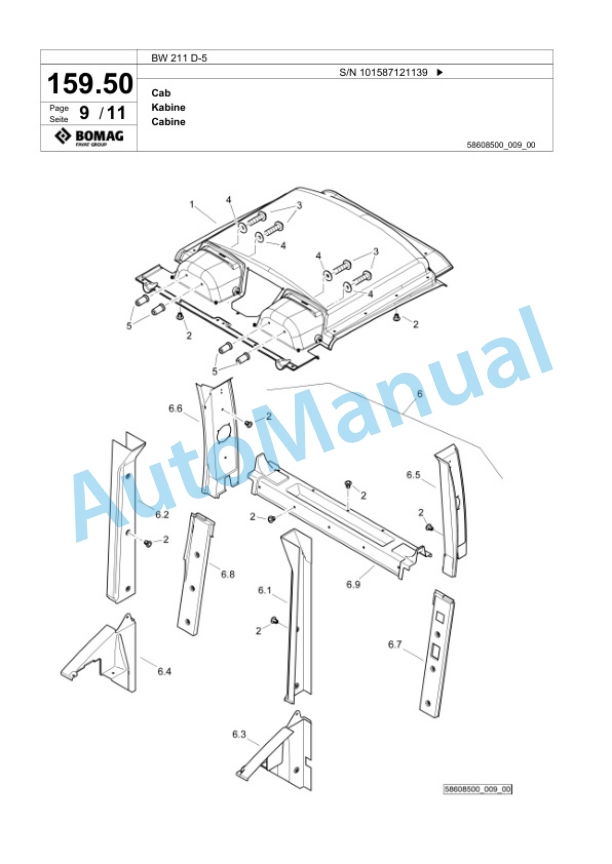 Bomag BW 211 D-5 Single Drum Wheel Drive Vibratory Roller Spare Parts Catalogue 00826903-5