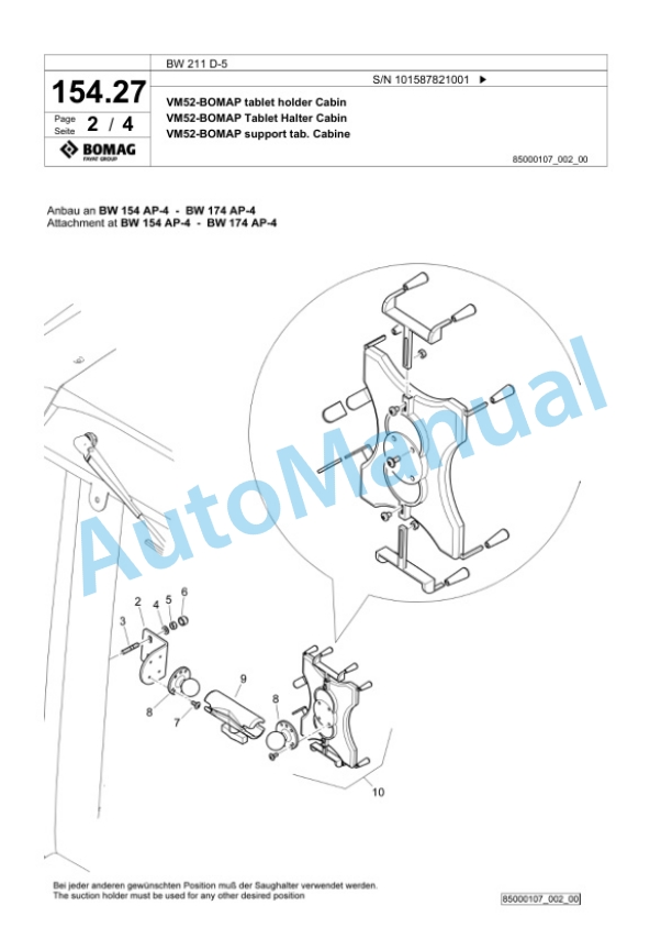 Bomag BW 211 D-5 Single Drum Wheel Drive Vibratory Roller Spare Parts Catalogue 00826927-4