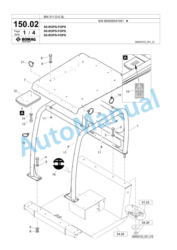 Bomag BW 211 D-5 SL Single-Drum Vibration Roller Spare Parts Catalogue 00827025-3