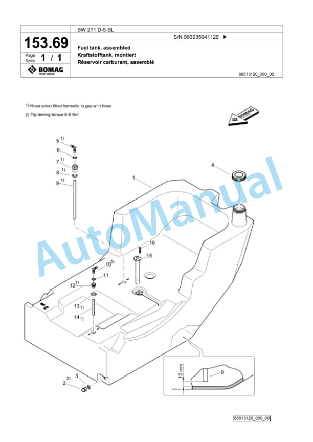Bomag BW 211 D-5 SL Single-Drum Vibration Roller Spare Parts Catalogue 00827025-5
