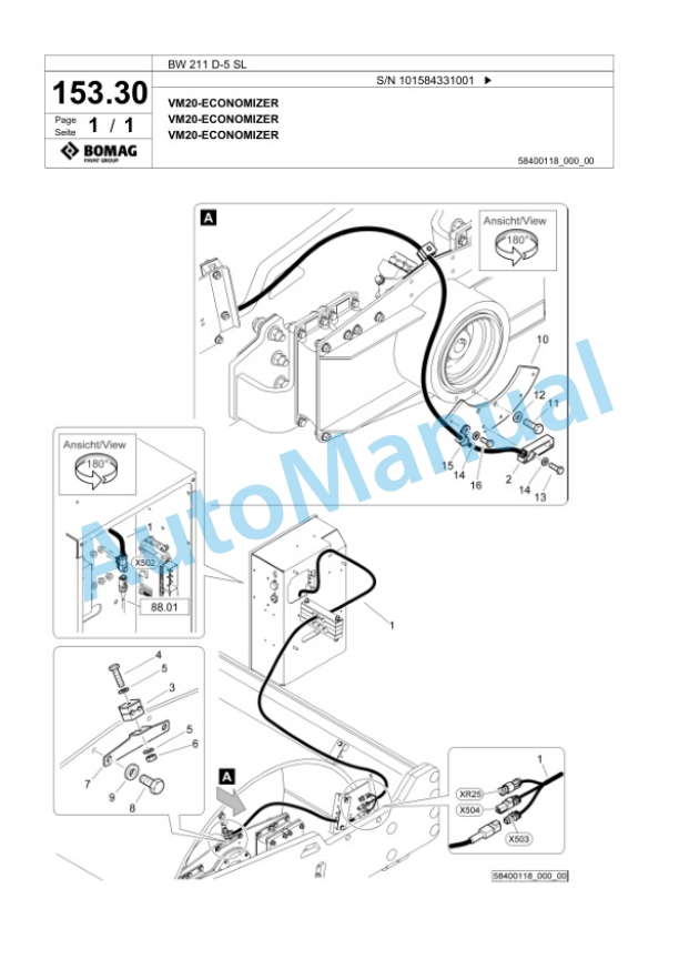 Bomag BW 211 D-5 SL Single Drum Wheel Drive Vibratory Roller Spare Parts Catalogue 00826379-5