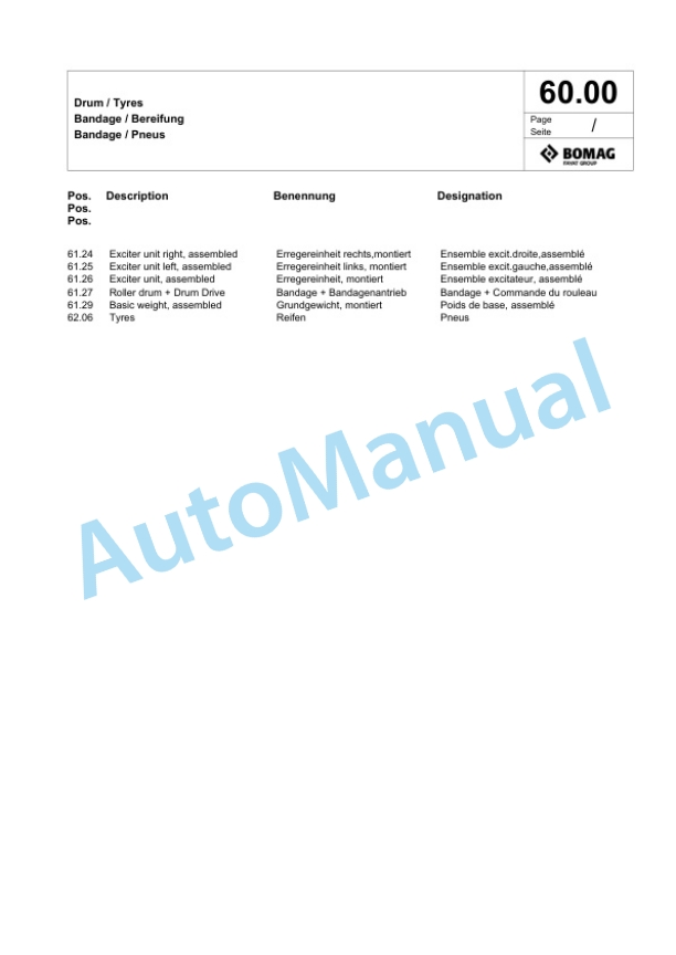Bomag BW 211 D-5 SL Single Drum Wheel Drive Vibratory Roller Spare Parts Catalogue 00826703-2