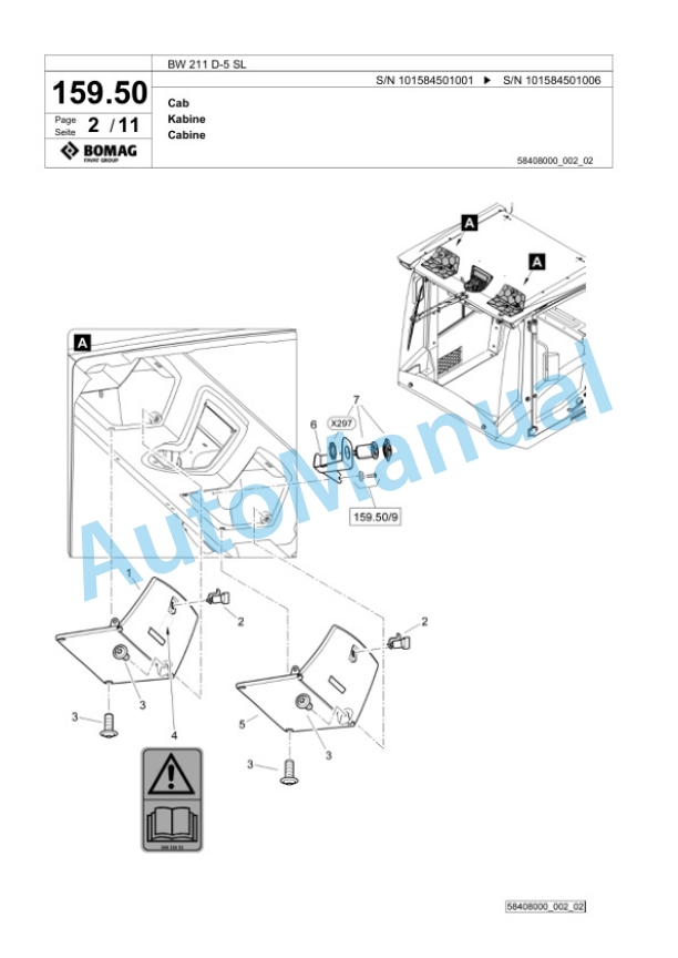 Bomag BW 211 D-5 SL Single Drum Wheel Drive Vibratory Roller Spare Parts Catalogue 00826825-5