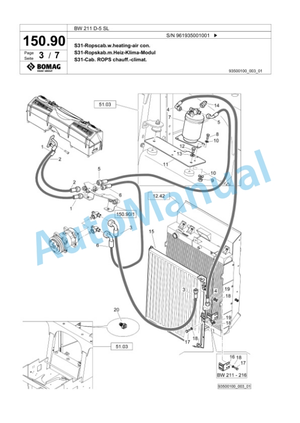 Bomag BW 211 D-5 SL Single Drum Wheel Drive Vibratory Roller Spare Parts Catalogue 00826855-4