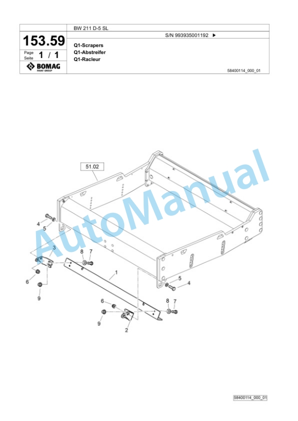 Bomag BW 211 D-5 SL Single Drum Wheel Drive Vibratory Roller Spare Parts Catalogue 00826857-4