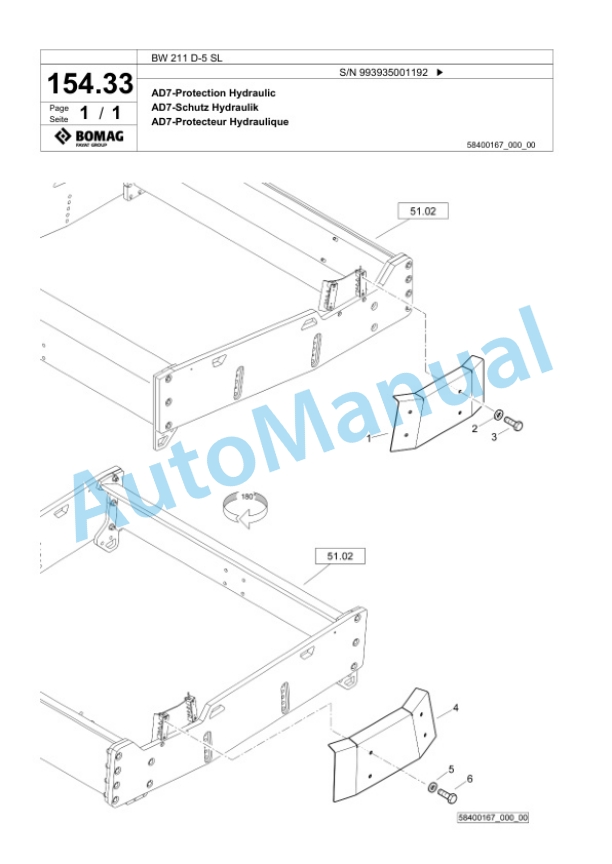 Bomag BW 211 D-5 SL Single Drum Wheel Drive Vibratory Roller Spare Parts Catalogue 00826857-5