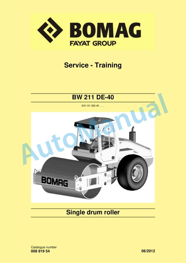 Bomag BW 211 DE-40 Single Drum Roller Service Training 00891954