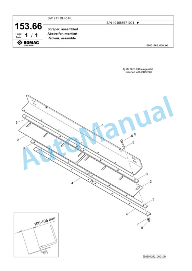 Bomag BW 211 DH-5 PL Single Drum Wheel Drive Vibratory Roller Spare Parts Catalogue 00827239-4