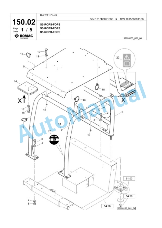 Bomag BW 211 DH-5 Single Drum Wheel Drive Vibratory Roller Spare Parts Catalogue 00824573-3