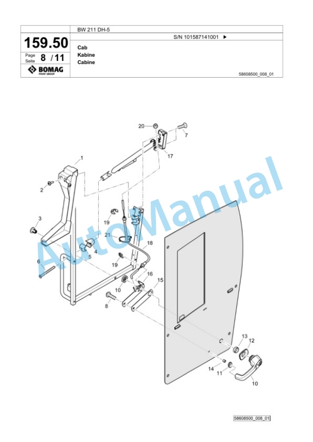 Bomag BW 211 DH-5 Single Drum Wheel Drive Vibratory Roller Spare Parts Catalogue 00826061-5