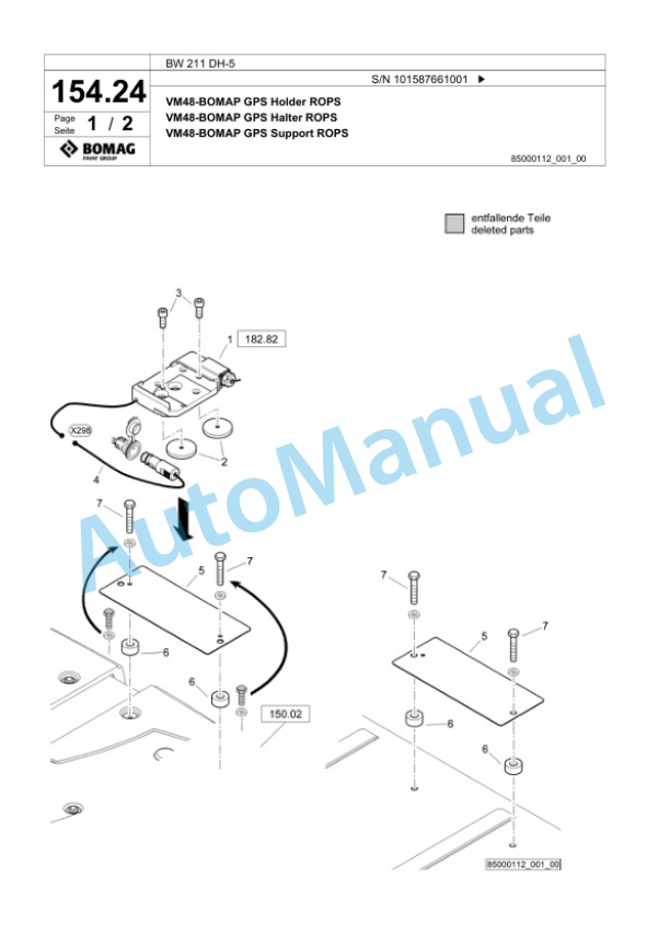 Bomag BW 211 DH-5 Single Drum Wheel Drive Vibratory Roller Spare Parts Catalogue 00826559-4